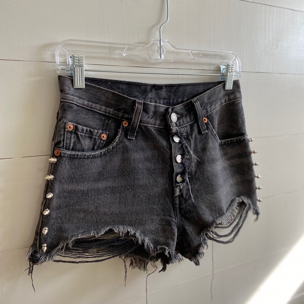 Levi’s Black Distressed Studded Cutoffs